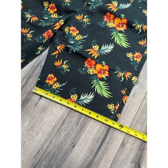 Carbon Mens Floral Hawaiian Shorts Size 38 Cotton/Polyester Blend Black & Orange - Picture 9 of 9